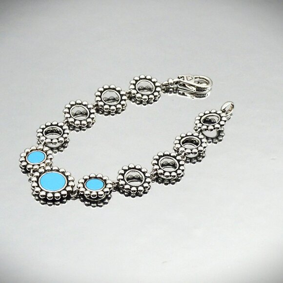LAGOS Maya Sterling Silver Blue Ceramic Circle Stations Bracelet - Picture 3 of 11